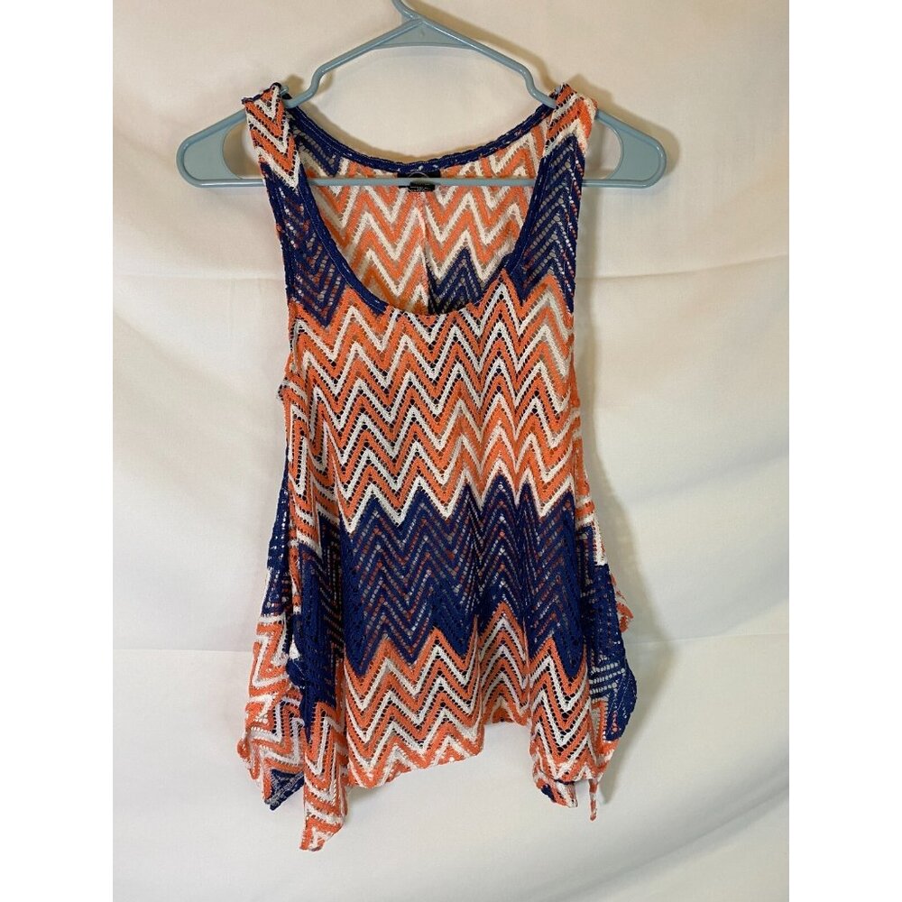 Y2K Funky Abstract Pattern Top Tank Long Women's Medium Chevron Beach Date Night